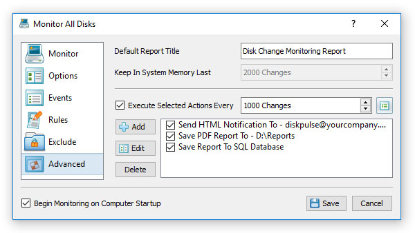 DiskPulse Disk Change Monitor Actions