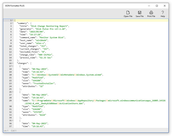 DiskPulse Disk Change Monitoring JSON Report