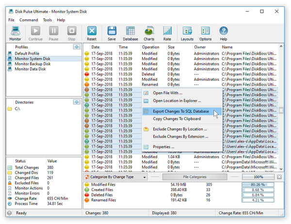 DiskPulse Export Changes To Database