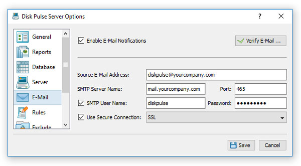 DiskPulse Disk Change Monitor E-Mail Configuration