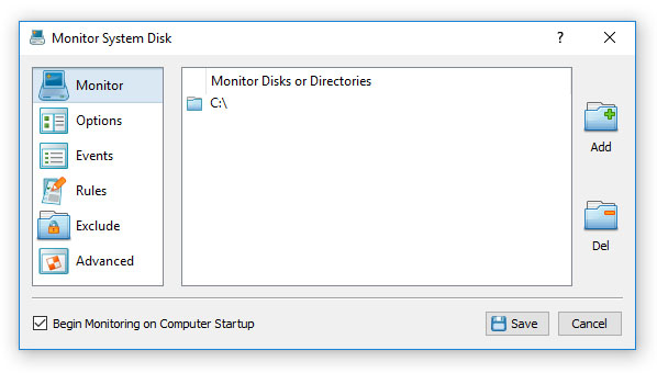 DiskPulse Server Disk Change Monitoring Command Dialog