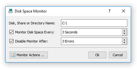 DiskPulse Server Disk Space Monitor Dialog